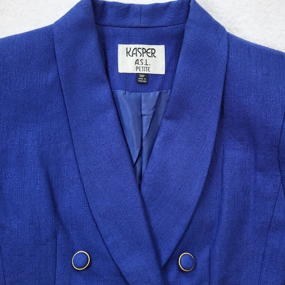 KASPER Lightweight Linen Skirt Suit Royal Blue Size 10P Vintage - Picture 2 of 12